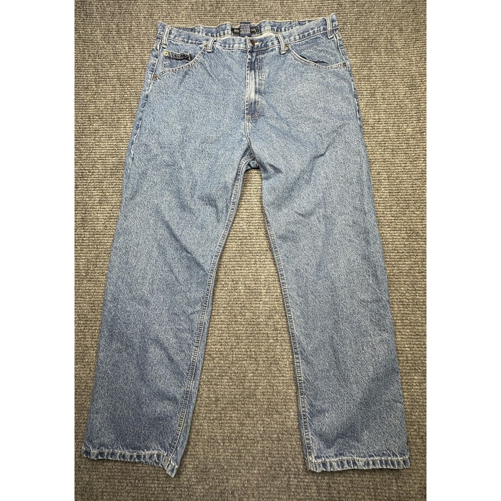 Real Ranch Jeans Mens 38x30* Blue Relaxed Straight Leg Denim Workwear Stone Wash